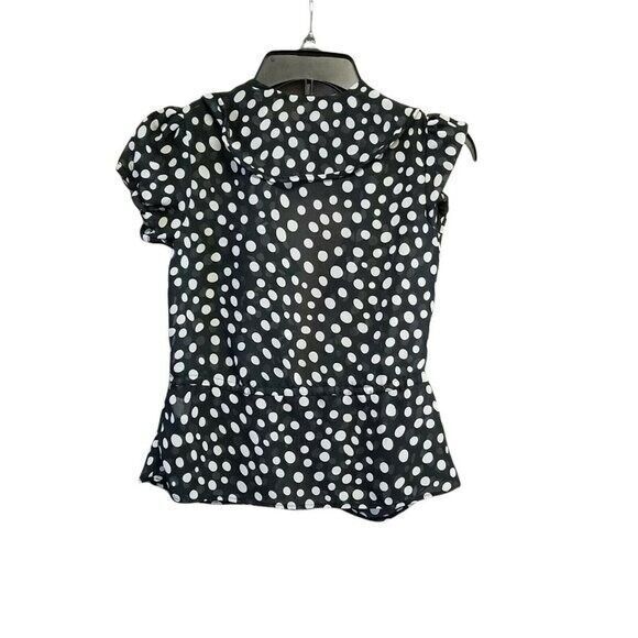 Xhilaration Womens Sz XS Black White Polka Dot Cap Sleeve Cardigan Blouse - Picture 2 of 9